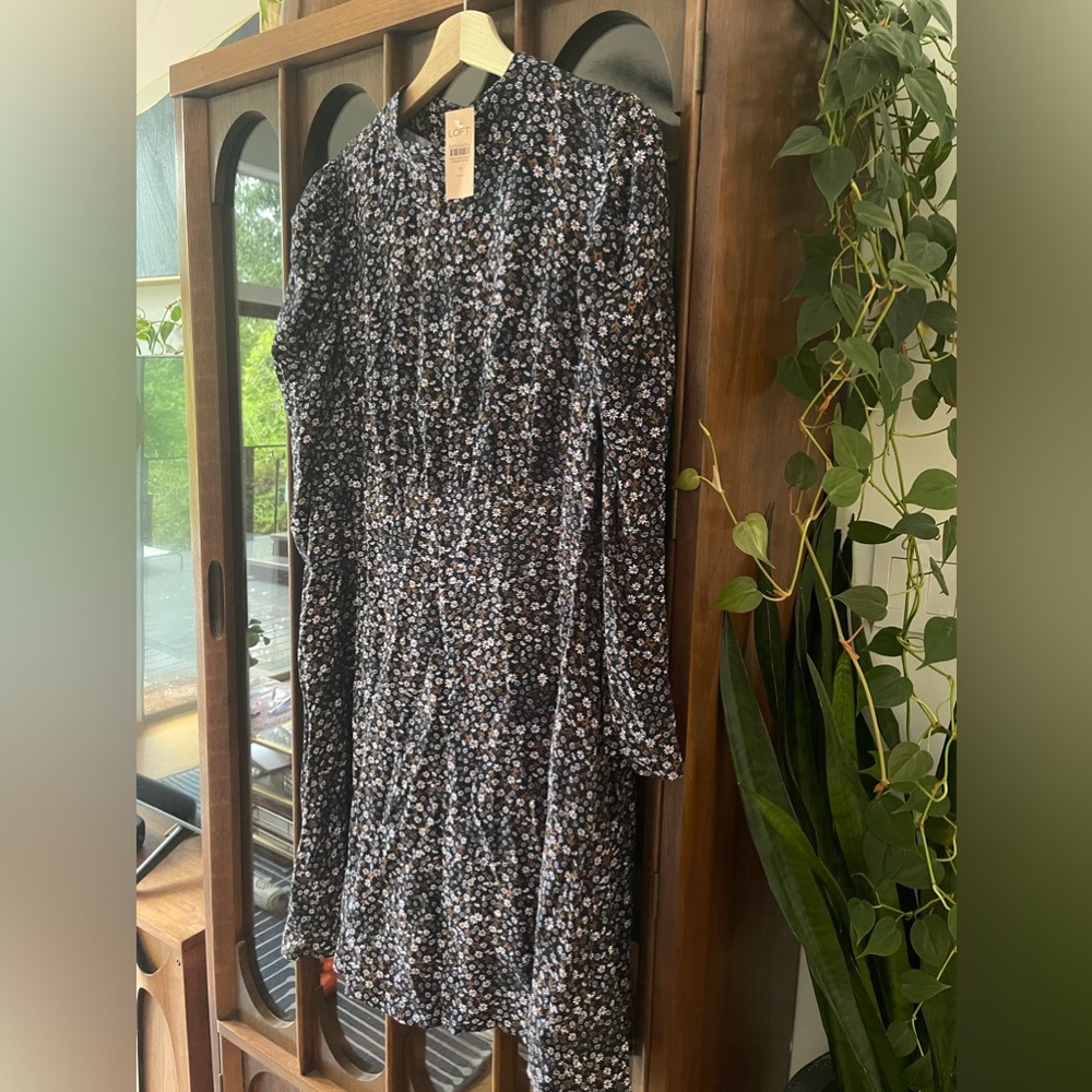 LOFT Plus Sz 14 Navy Long Sleeve Dress NWT